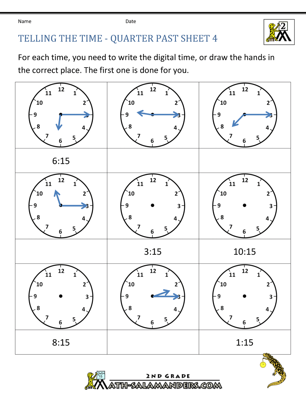 Clock Worksheets Quarter Past and Quarter to