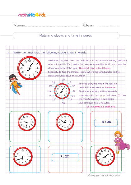 Fun and engaging printable telling time worksheets for 3rd Graders
