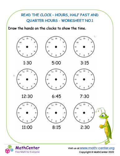 time worksheet half past and quarter past