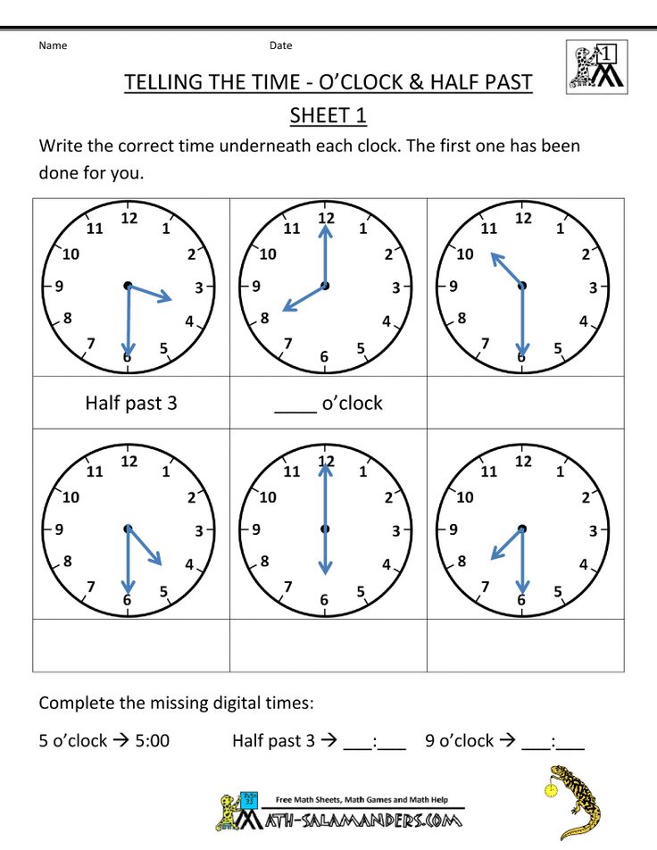 time worksheet half past