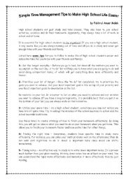 Time Management for High School Students - ESL worksheet by saliyinna