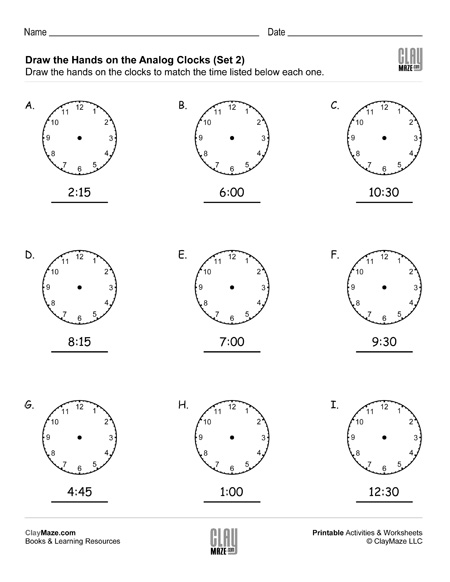 Draw the Hands on the Analog Clocks (Set 2) | Homeschool Books ...