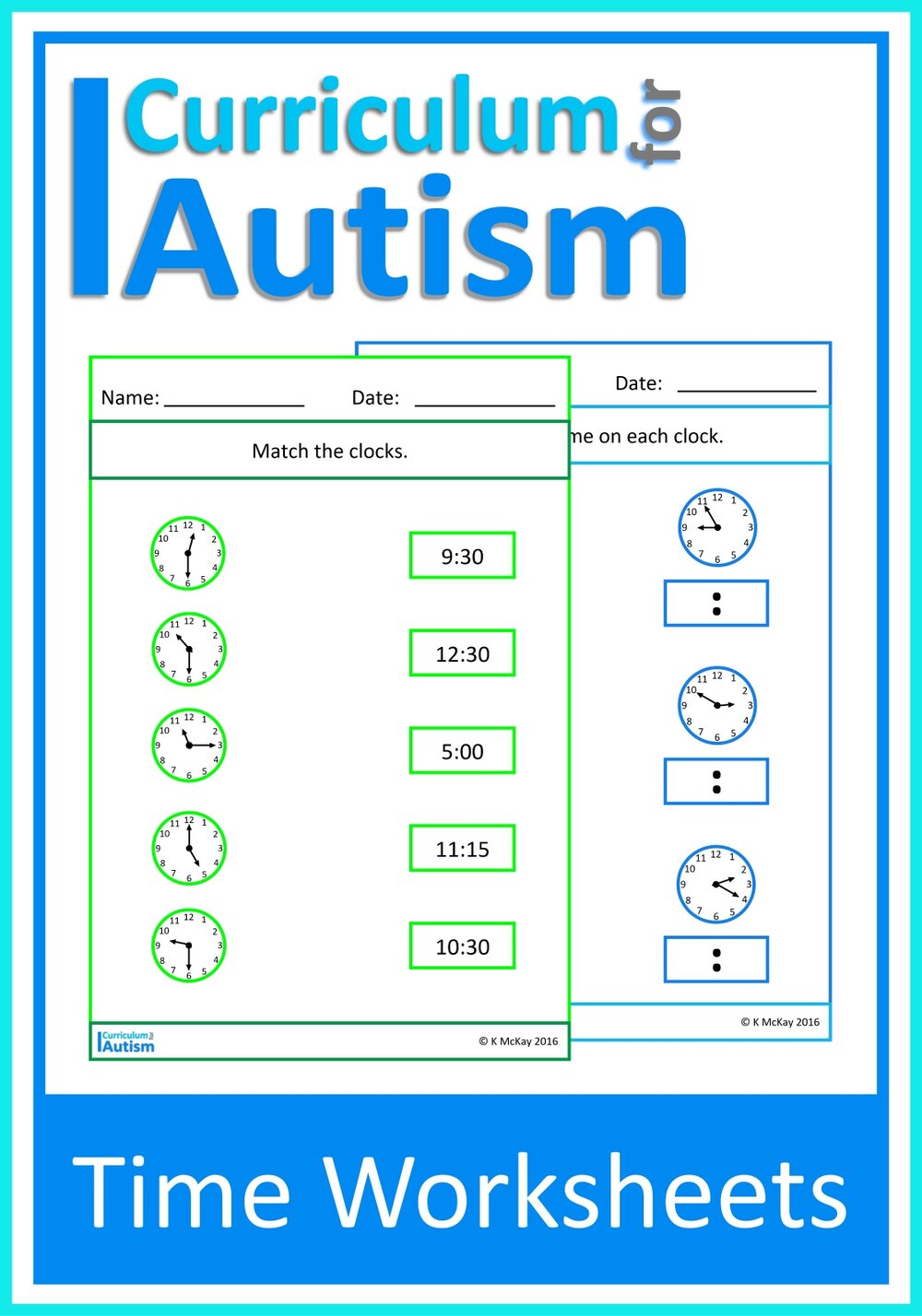 Tell the Time Clock Face Worksheets Autism Special Education Homeschool