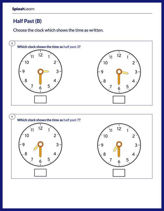 time worksheet hour and half past