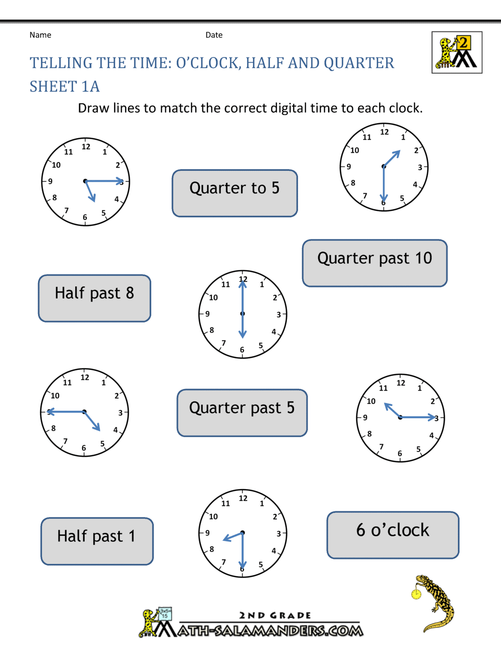 time worksheet hour and half past