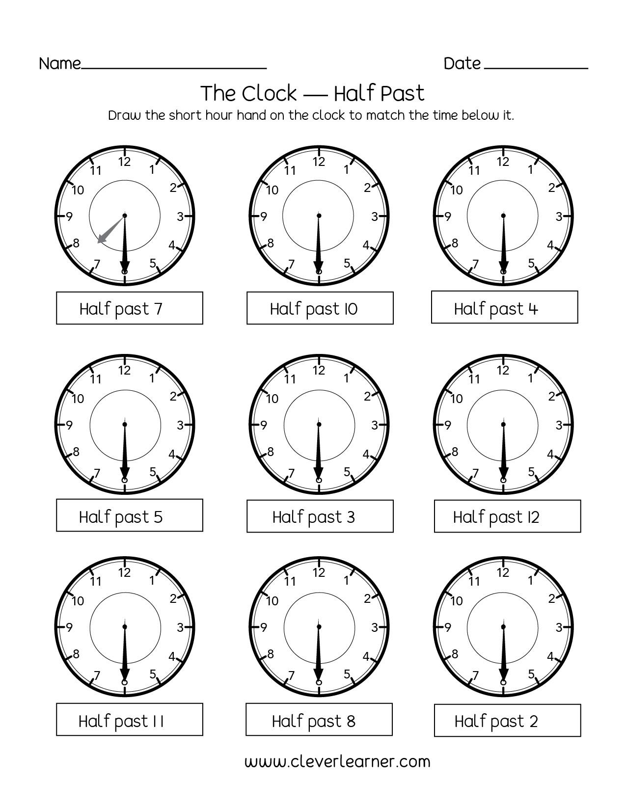 time worksheet hour and half past