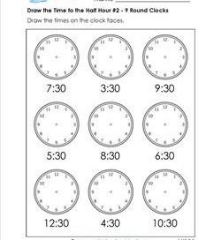 time worksheet hour and half