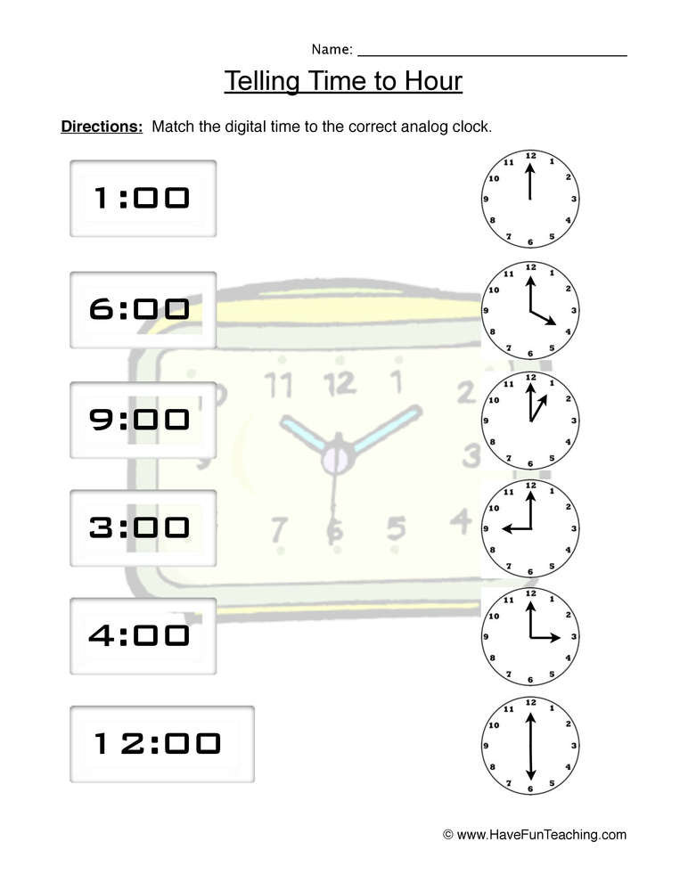 time worksheet hour and