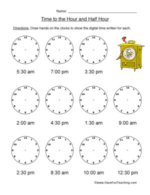 Hour Half Hour Time Worksheet  