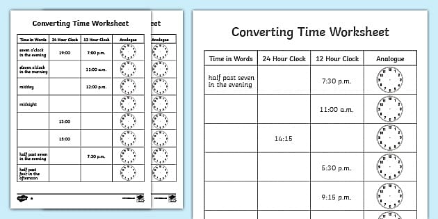 Converting Time: 12 hour to 24 hour on an Analog Clock - Twinkl