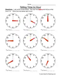 Time to the Hour Worksheet by Teach Simple