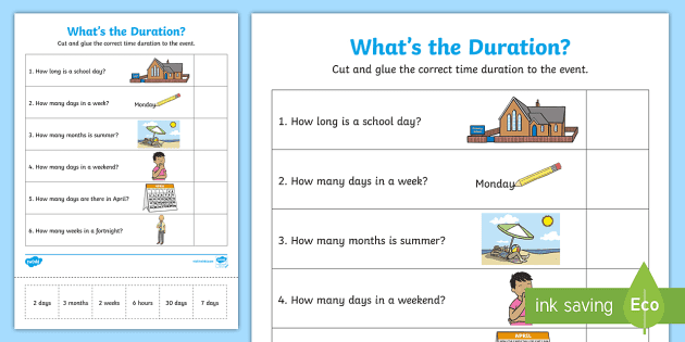 Whats the Duration? Worksheet / Worksheet (teacher made)