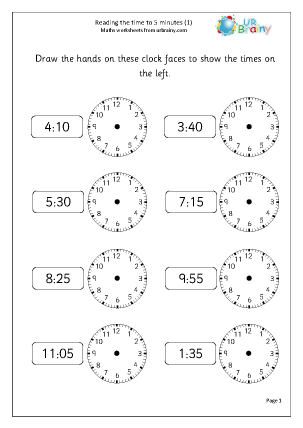 Read the time to 5 minutes (1) - Time Worksheets for Year 2 (age 6 ...