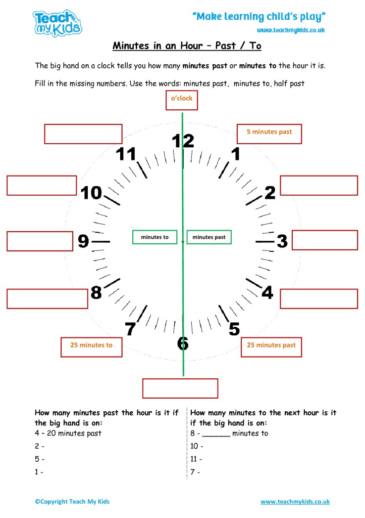 Minutes in an hour - Past / To - TMK Education