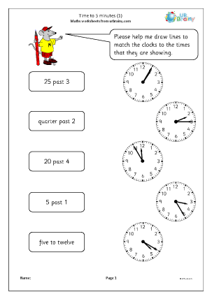 time worksheet ks2 5 minutes