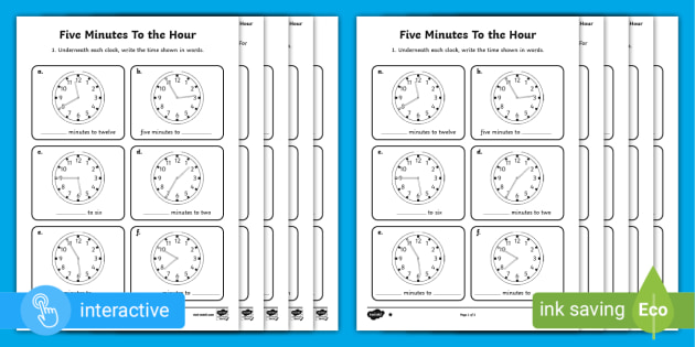 time worksheet ks2 5 minutes