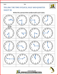 Time Worksheet Oclock, Quarter, and Half past