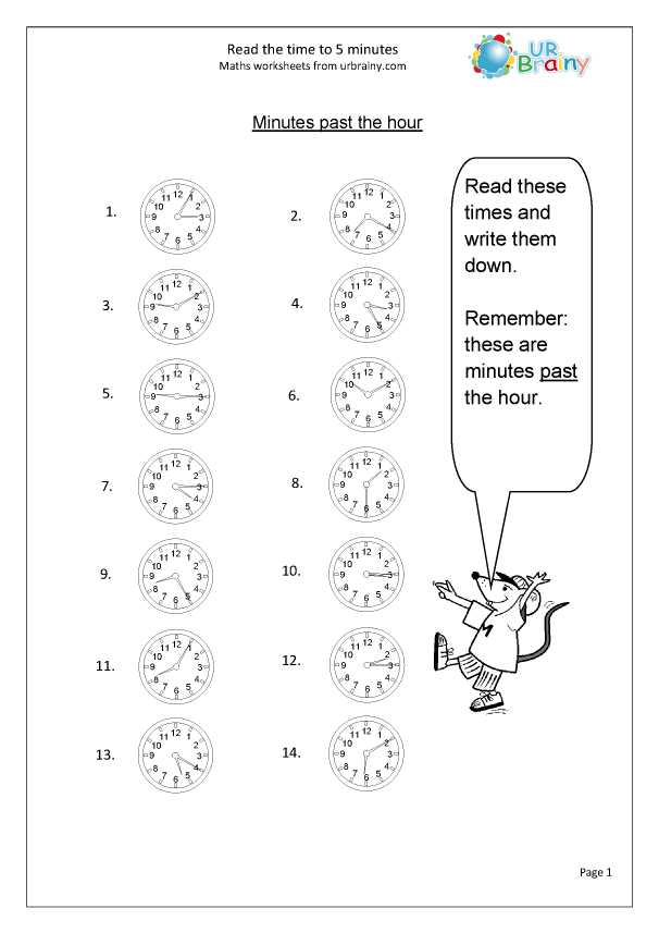 Read the time to 5 minutes - Measuring and Time Worksheets for ...