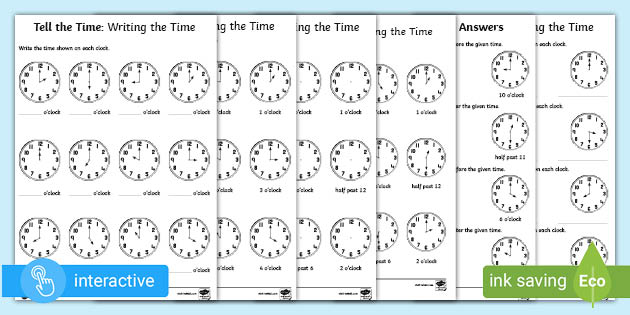 OClock and Half Past - Telling Time Worksheets - KS1