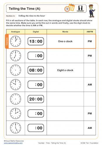 Telling The Time Worksheets - Printable Worksheets on Time, PDF ...