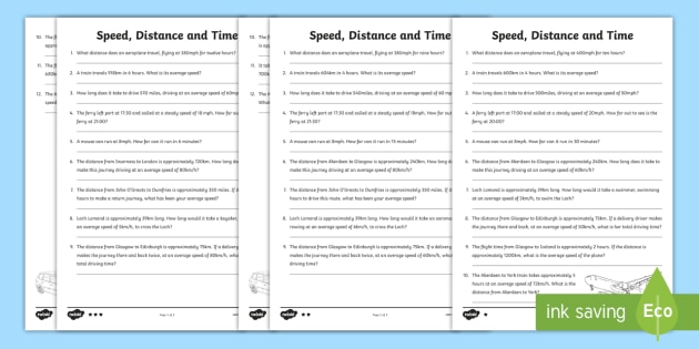 Speed Distance Time Worksheet - CfE Maths (teacher made)