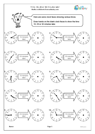 Time: 10, 20 or 30 minutes later - Measuring and Time Worksheets ...
