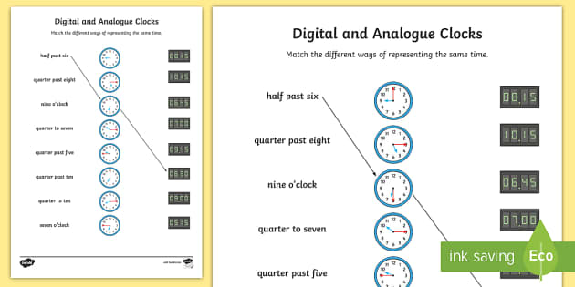 time worksheet match digital