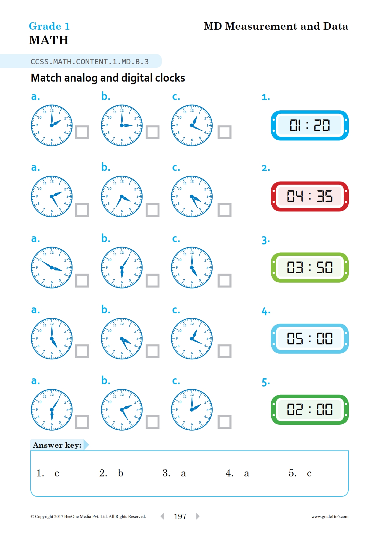 time worksheet matching digital