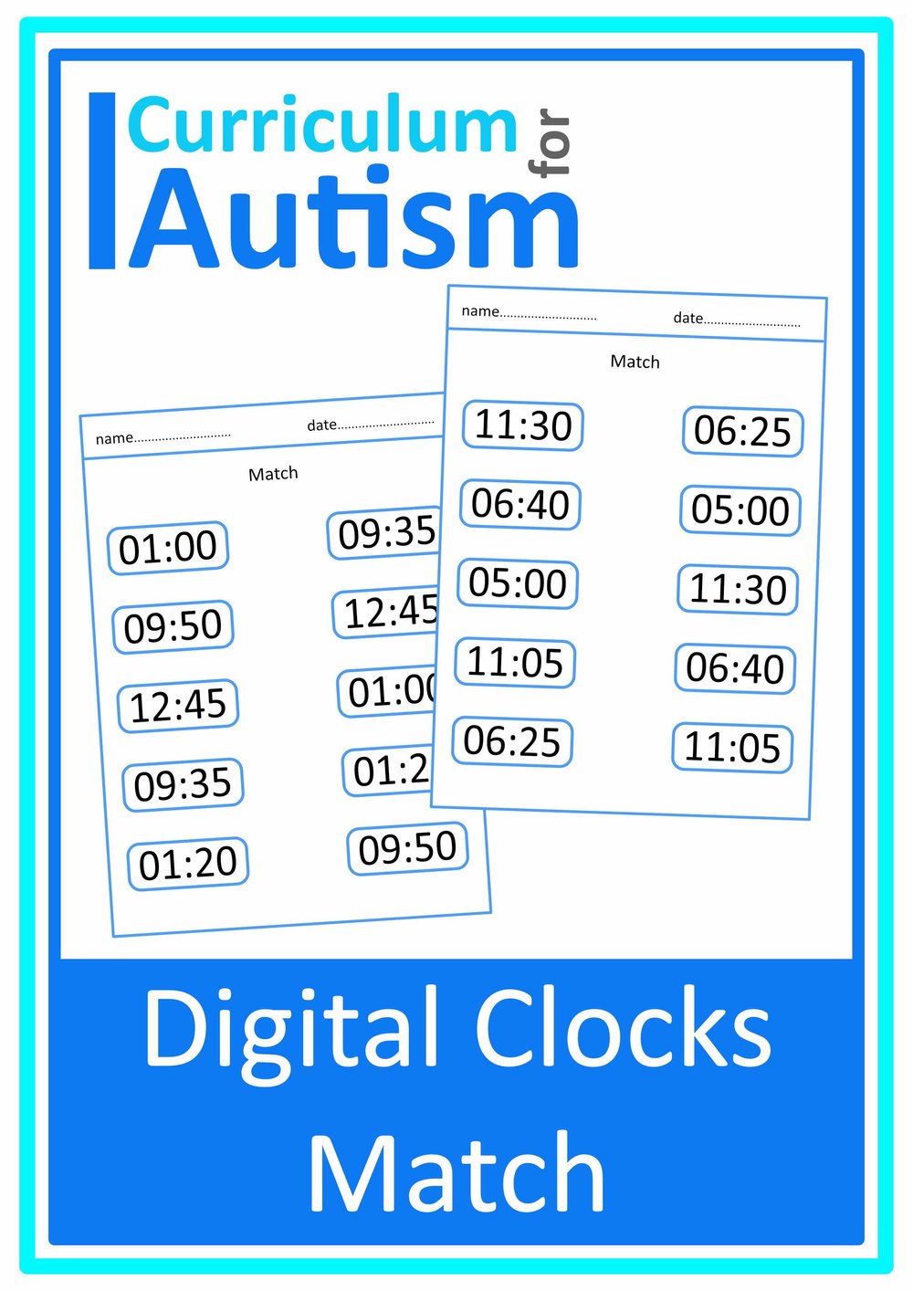 Telling The Time Digital Clocks Match Worksheets Autism Special Education —  Curriculum For Autism