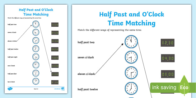 ? Half Past and OClock Time Matching Activity Sheet - Twinkl