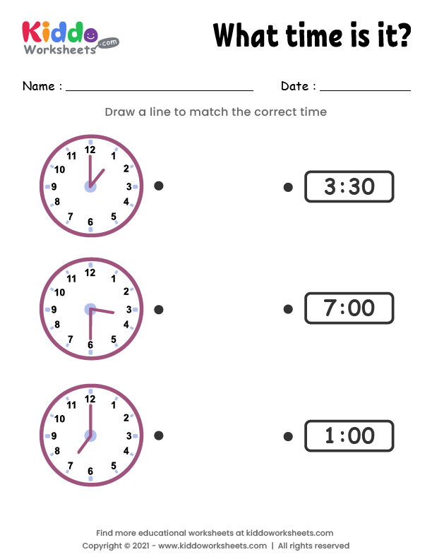 Free Printable Match Clock Worksheet 1 Worksheet - kiddoworksheets