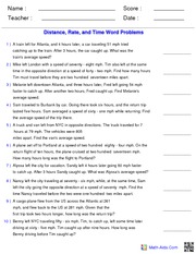 Distance Rate Time Problems Math Aids has key - Name : Score ...