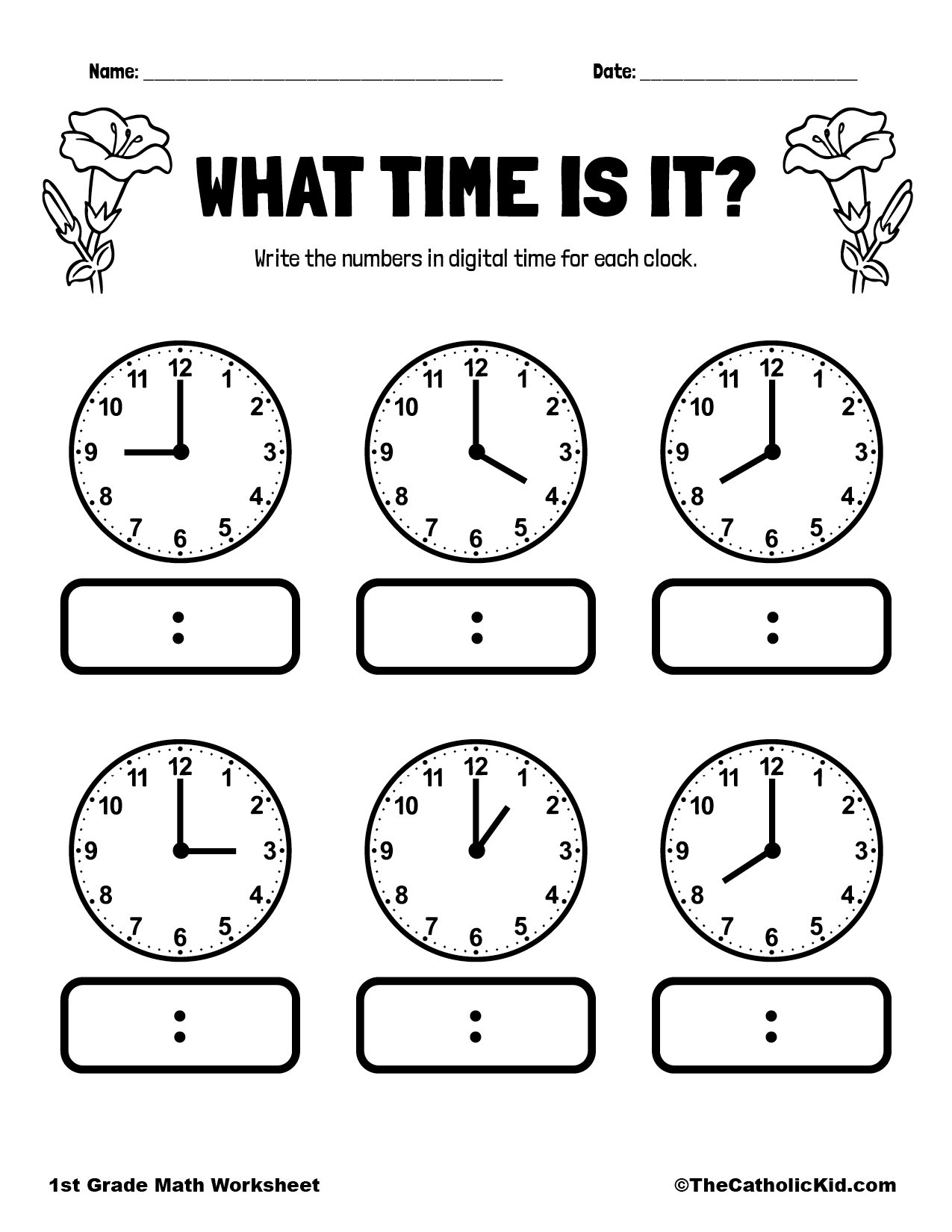 Time &  Clock Catholic Themed Worksheets - TheCatholicKid.com