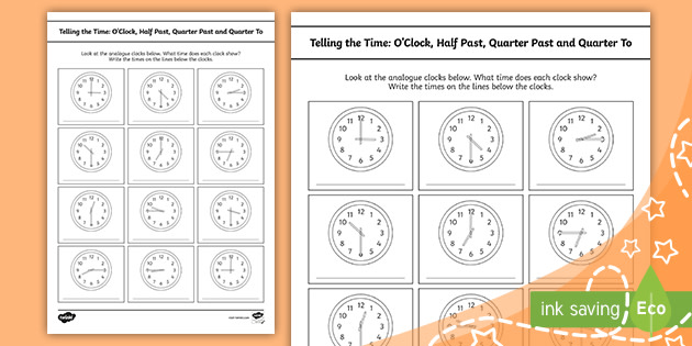 ? Telling the Time Worksheet (Ages 5 - 7) (teacher made)