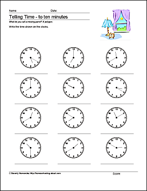 These math worksheets help students tell time to 10, five and one ...