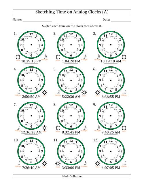Sketching 12 Hour Time on Analog Clocks in 5 Second Intervals (12 ...