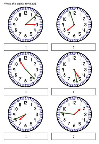 time worksheet minutes to the