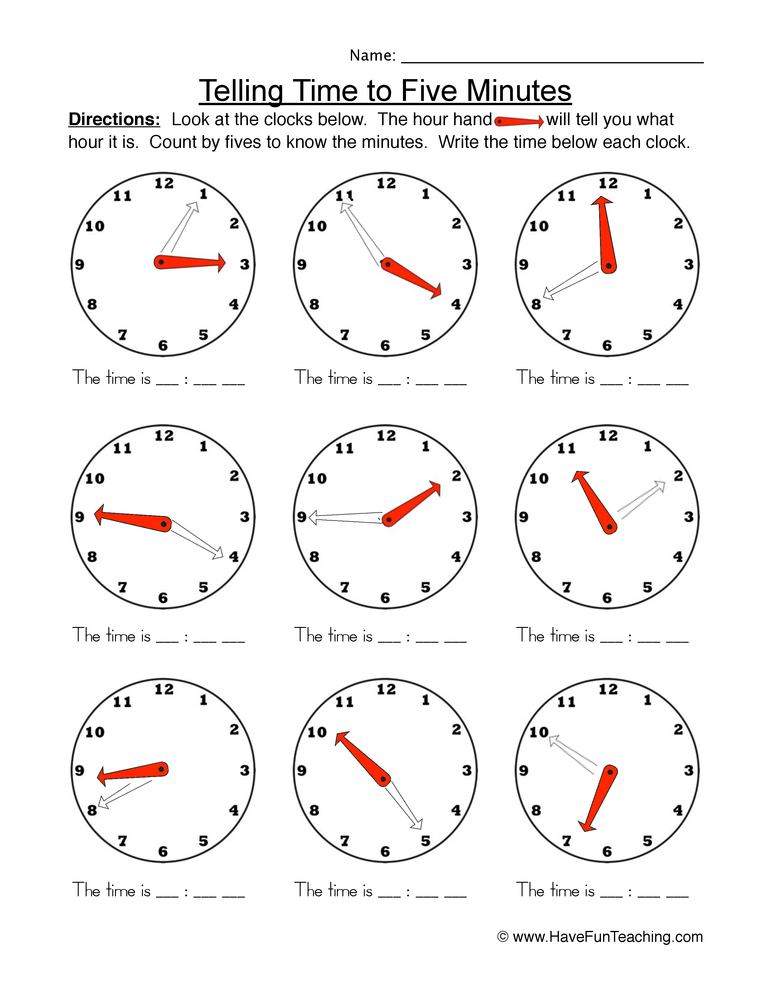 Time to the Five Minutes Worksheet  