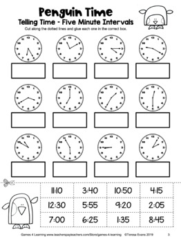 Free Telling Time Worksheet for 5 Minute Intervals Cut and Paste