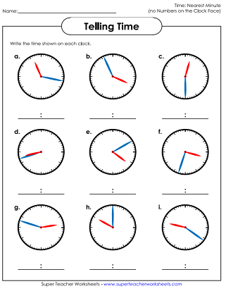 Worksheets: Time to the Nearest Minute