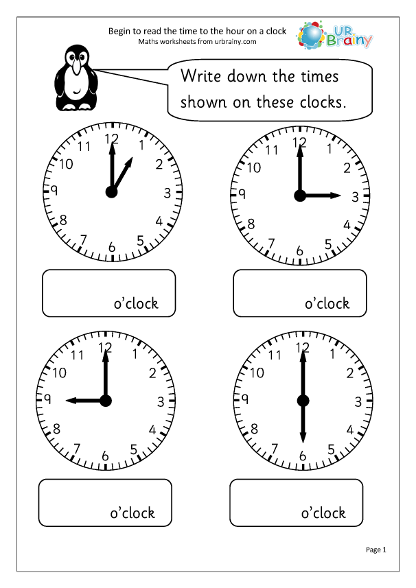 Read the time 1 - Time worksheets for Year 1 (age 5-6) by URBrainy.com