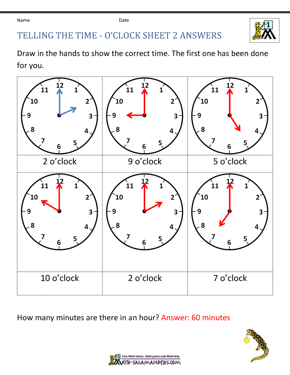Telling Time Worksheets - Oclock and Half past