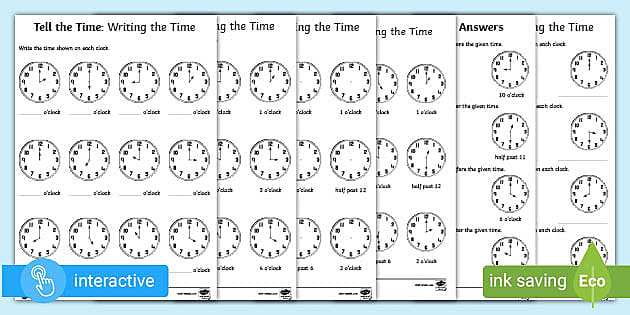 time worksheet oclock