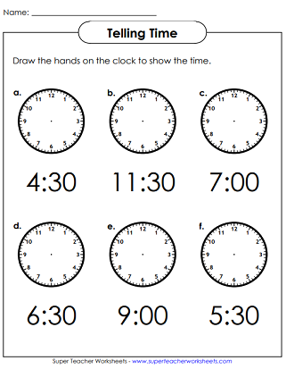 Time Worksheets (Hours &  Half Hours)