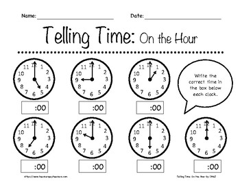 time worksheet on the hour
