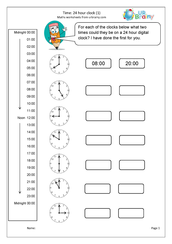 The 24 hour clock - Measuring and Time Worksheets for Year 3 (age ...