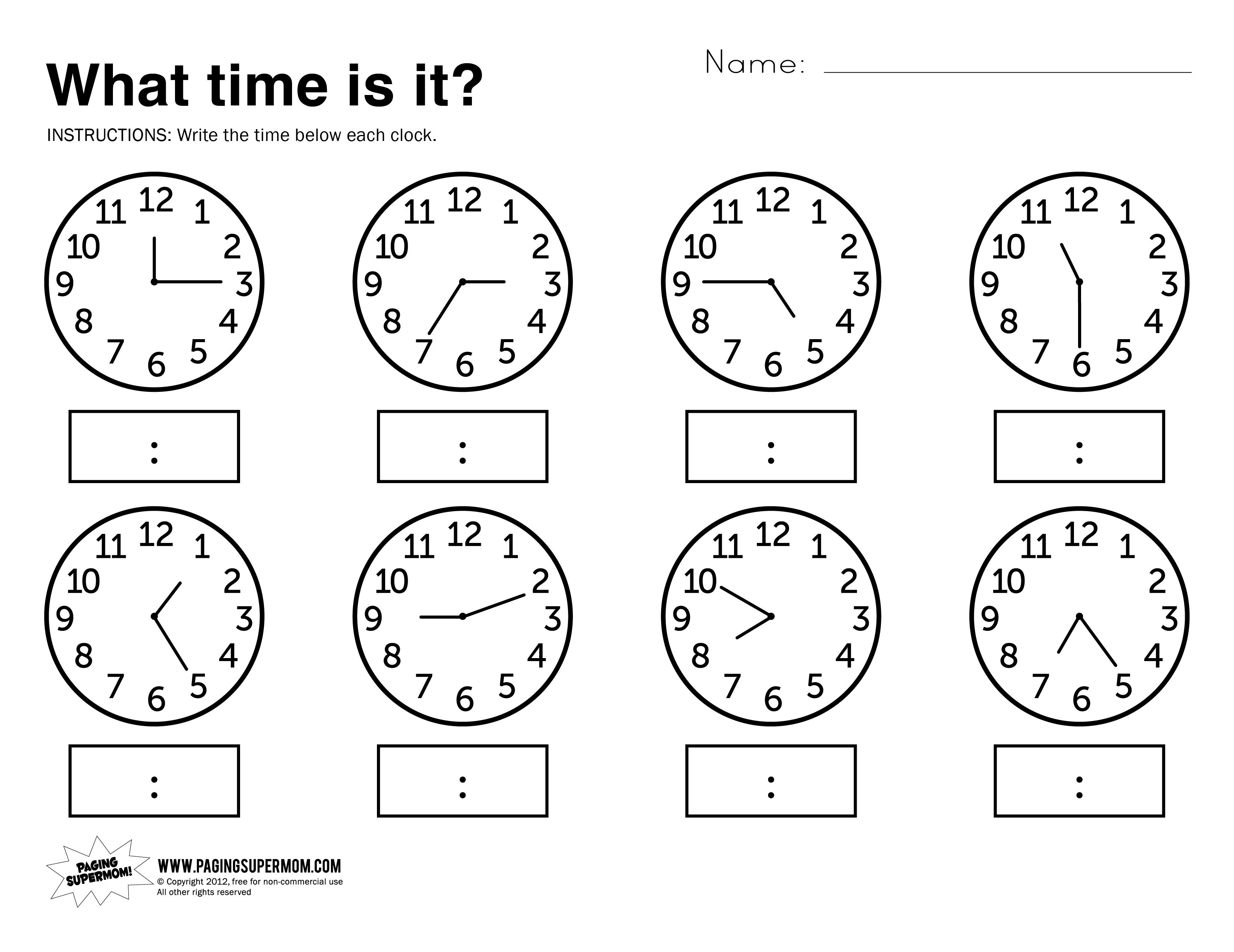 What Time Is It Printable Worksheet | Time worksheets, Telling ...