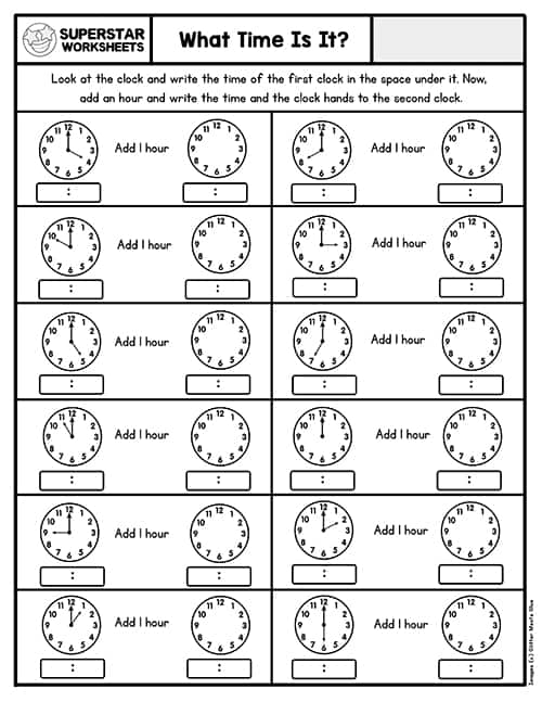 Free time worksheet one hour later, Download Free time worksheet one