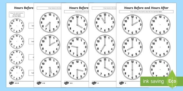 time worksheet one hour later