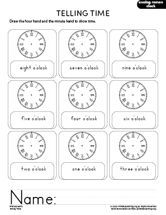 Telling Time Worksheet #6  